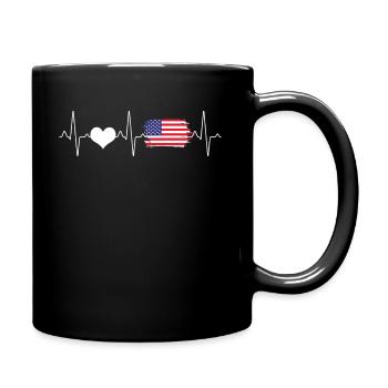 Amerika Flagge Herzschlag - Tasse einfarbig - Schwarz - Rechts