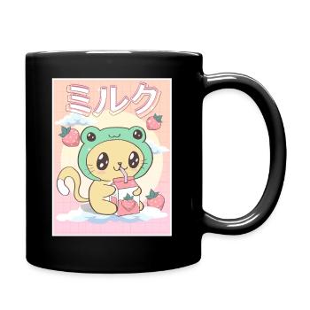 Japanese Aesthetic Kawaii Cat Frog Strawberry Milk - Full Colour Mug - black - Right
