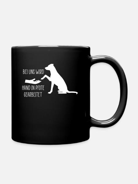 Bei Uns Wird Hand In Pfote Gearbeitet Hundetrainer - Tasse einfarbig - Schwarz