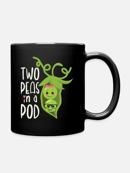 Two Peas in a Pod Valentines Day In Love - Full Colour Mug - black