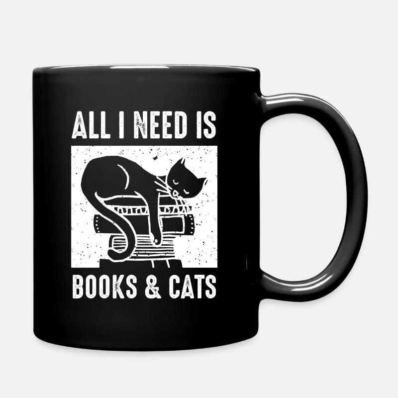 All I Need Is Books & Cats Book - Full Colour Mug - black