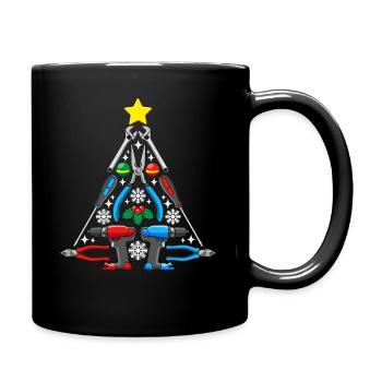 Weihnachtsbaum Handwerker Christbaum Mechaniker - Tasse einfarbig - Schwarz - Rechts