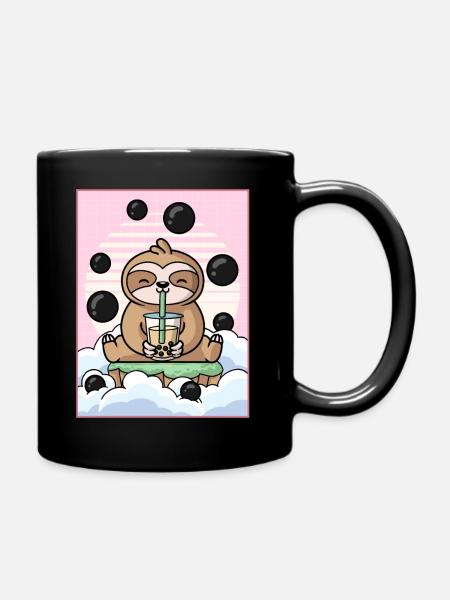 Esthétique japonaise Kawaii Sloth Boba Milk Tea G - Mug uni - noir