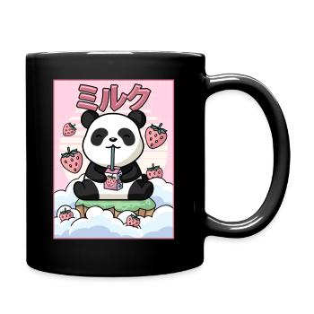 Japanese Aesthetic Kawaii Panda Bär Erdbeermilch G - Tasse einfarbig - Schwarz - Rechts