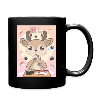 Japanese Aesthetic Cute Kawaii Deer Sushi Gesch - Full Colour Mug - black - Right