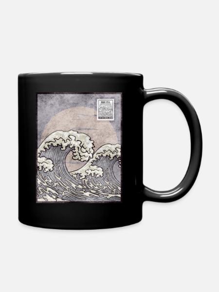 Esthétique japonaise Kanagawa Wave timbre-poste G - Mug uni - noir