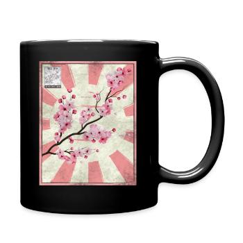 Japanese Aesthetic Cherry Blossom Postage Stamp Ges - Full Colour Mug - black - Right