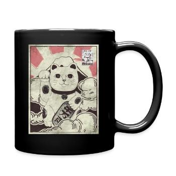 Esthétique japonaise Maneki Neko Cat timbre-poste - Mug uni - noir - Droite