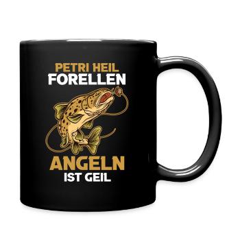 Angeln Angler Petri Heil Forellen Fischer - Tasse einfarbig - Schwarz - Rechts