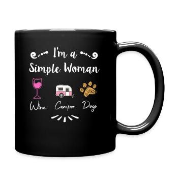 I like wine, camping and my dog I am a - Full Colour Mug - black - Right