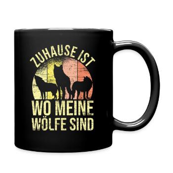 Zuhause ist wo meine Wölfe sind - Tasse einfarbig - Schwarz - Rechts