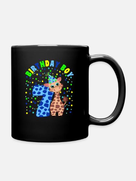 Kinder Geburtstag Junge 7 Jahre Alt Giraffe - Tasse einfarbig - Schwarz