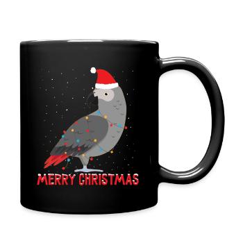 Merry Christmas Santa Grey Parrot String lights - Full Colour Mug - black - Right