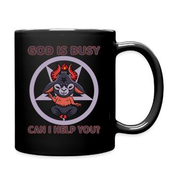 Gott ist beschäftigt Kann ich dir helfen Baphomet - Tasse einfarbig - Schwarz - Rechts