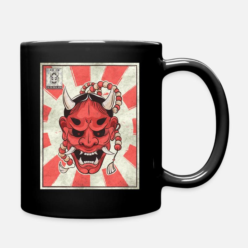 Japanese Aesthetic Dämon Oni Maske Postwertzeichen - Tasse einfarbig - Schwarz