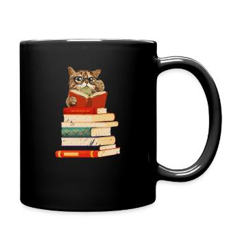 Bookworm Cat Reading Glasses Book Nerd Funny Book - Full Colour Mug - black - Right