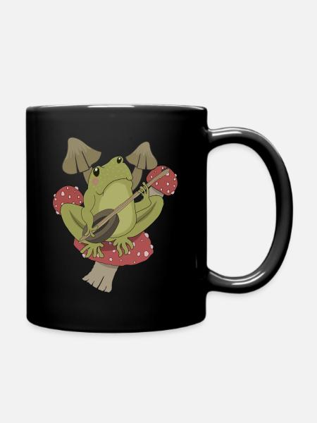 grenouille cottagecore avec guitare banjo champignons drôle - Mug uni - noir