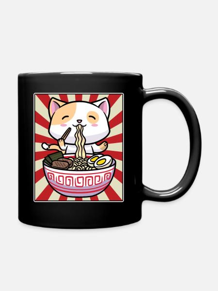 Mignon Cat Ramen Noodles Japon - Mug uni - noir