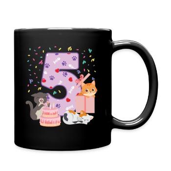 5th Birthday Girl Cats Outfit 5 Year Old - Full Colour Mug - black - Right