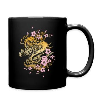 Japanese Dragon Cherry Blossoms Sakura Dragon - Full Colour Mug - black - Right