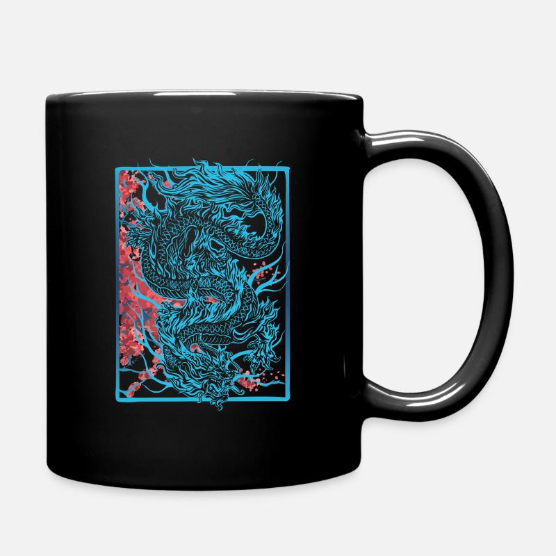 Japanese Dragon Cherry Blossoms Sakura Dragon - Full Colour Mug - black