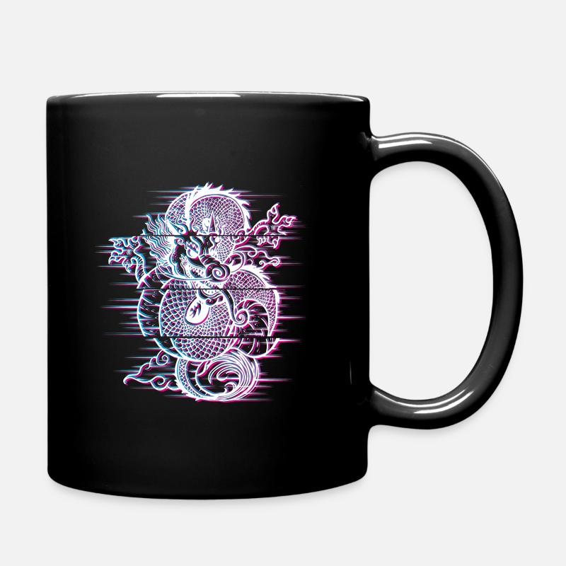Japanese Dragon Vaporwave Japan Glitch Effect - Full Colour Mug - black