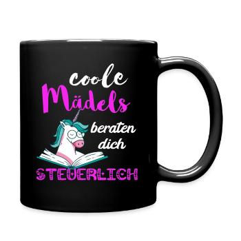 Steuern Mädels Gesetz Einhorn Steuerberaterin Buch - Tasse einfarbig - Schwarz - Rechts