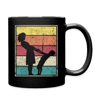Madre jugando con niños retro rayas vintage - Mug uni - noir - Droite
