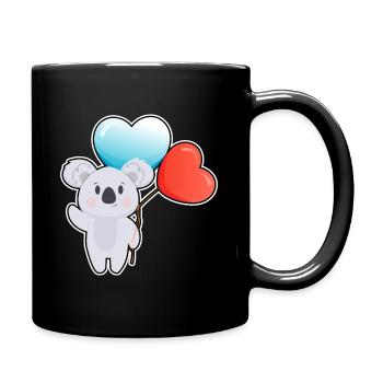 Koala-Bär Kawaii mit rotem Herz-Blau-Ballon - Tasse einfarbig - Schwarz - Rechts