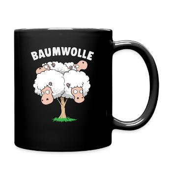 Baumwolle Schafe am Baum Wortwitz - Tasse einfarbig - Schwarz - Rechts