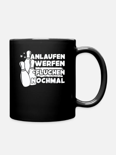 Anlaufen Werfen Fluchen Nochmal Bowling Bowler - Tasse einfarbig - Schwarz