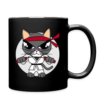 Karate Katze - Tasse einfarbig - Schwarz - Rechts