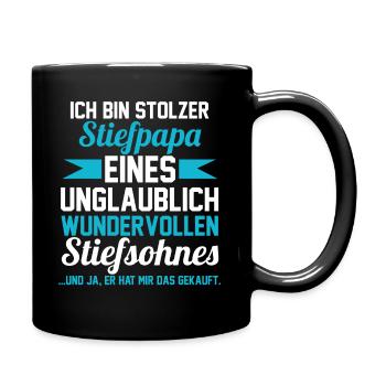 Stiefsohn Stiefpapa Stiefvater - Tasse einfarbig - Schwarz - Rechts