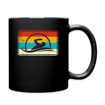 Schwimmen Schwimmer Logo Retro - Tasse einfarbig - Schwarz - Rechts