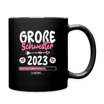Große Schwester 2023 T-Shirt Loading Herz - Tasse einfarbig - Schwarz - Rechts