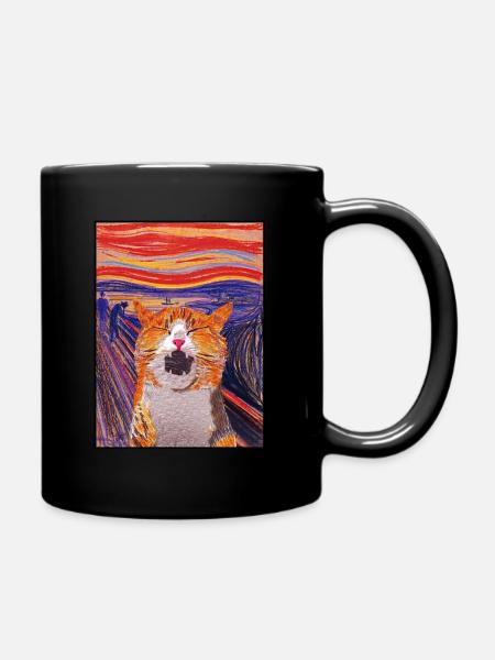 Der Schrei Katze Edvard Expressionismus Munch - Tasse einfarbig - Schwarz
