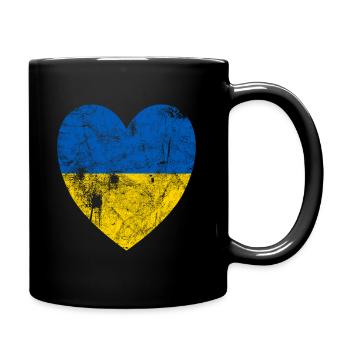 VINTAGE HEART FLAG BLUE YELLOW UKRAINE - Full Colour Mug - black - Right