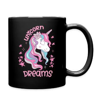 Einhorn zitiert Träume von Einhörnern - Tasse einfarbig - Schwarz - Rechts