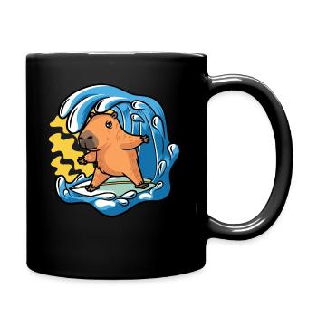 Capybara Nagetier Surfer Surfen Wellen - Tasse einfarbig - Schwarz - Rechts