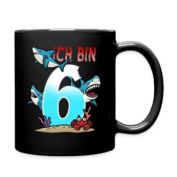 Sechster Geburtstag Junge Hai 6 Jahre - Tasse einfarbig - Schwarz - Rechts