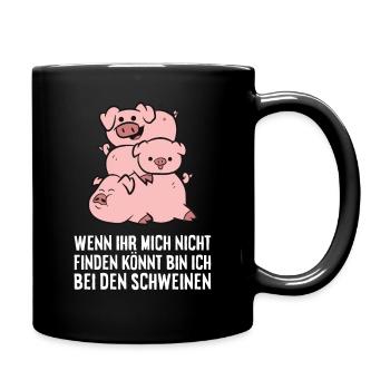 Landwirtschaft Schweine Schweinchen Bauernhoff - Tasse einfarbig - Schwarz - Rechts