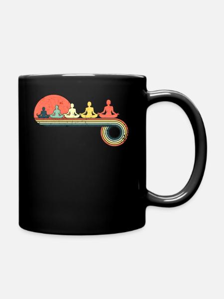 Yoga Zen Retro Vintage Sunset Regenbogenfarbe - Tasse einfarbig - Schwarz