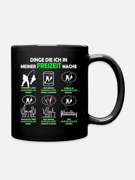 Dinge die ich in meiner Freizeit mache - Angeln - Tasse einfarbig - Schwarz