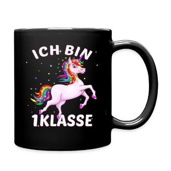 Einschulung süßes Einhorn Ich bin 1. Klasse - Tasse einfarbig - Schwarz - Rechts
