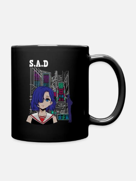 Sad girl, Vaporwave Anime - Tasse einfarbig - Schwarz