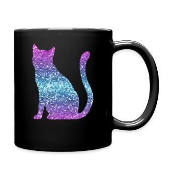 Cat Glitter Print Cat Lover Gift - Full Colour Mug - black - Right