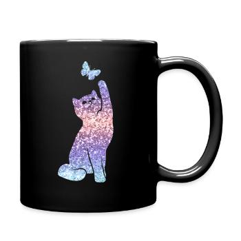 Cat Glitter Print Cat Lover Gift - Full Colour Mug - black - Right