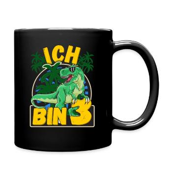 3 Geburtstag Junge Ich bin 3 Jahre alt Dinosaurier - Tasse einfarbig - Schwarz - Rechts