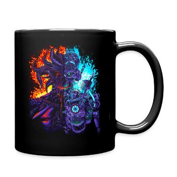 Roboter vs Dämon - Tasse einfarbig - Schwarz - Rechts