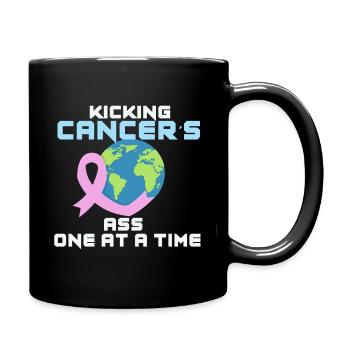 Kicking the cancer's ass - one by one - Full Colour Mug - black - Right